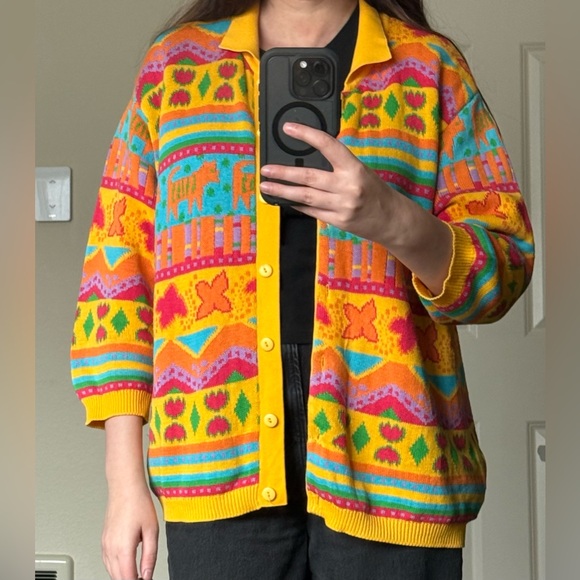 Vtg ‘80s United Colors of Benetton Made in Italy 100% Cotton Colorful Cardigan - Picture 13 of 14